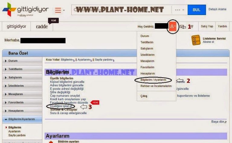 sahibinden uyelik iptal etme resim anlatim plant home