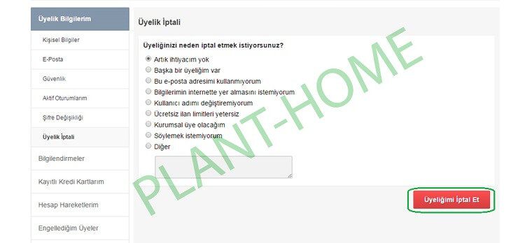 sahibinden uyelik iptal etme resim anlatim plant home
